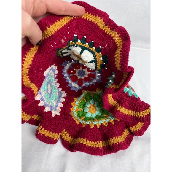 Alpaca Knitted Granny Square Bucket Hat Grannycore Cottagecore Y2K Boho Hippie - Picture 3 of 4